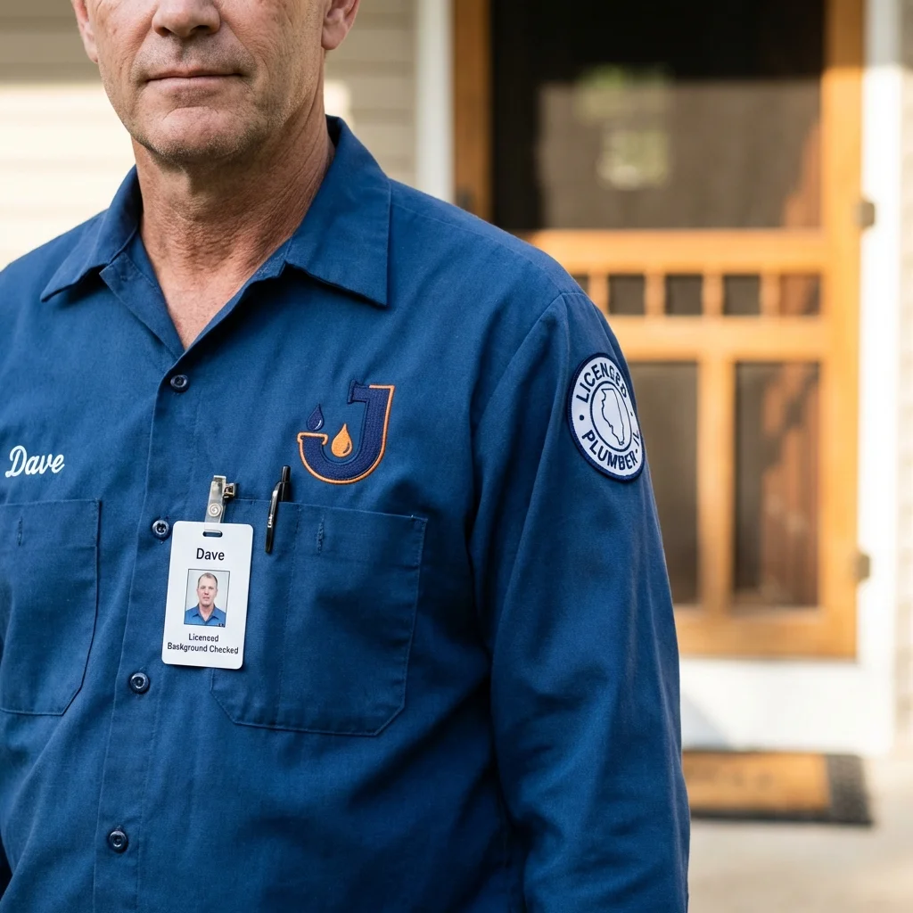 Licensed plumber showing ID badge in Williams Bay, WI