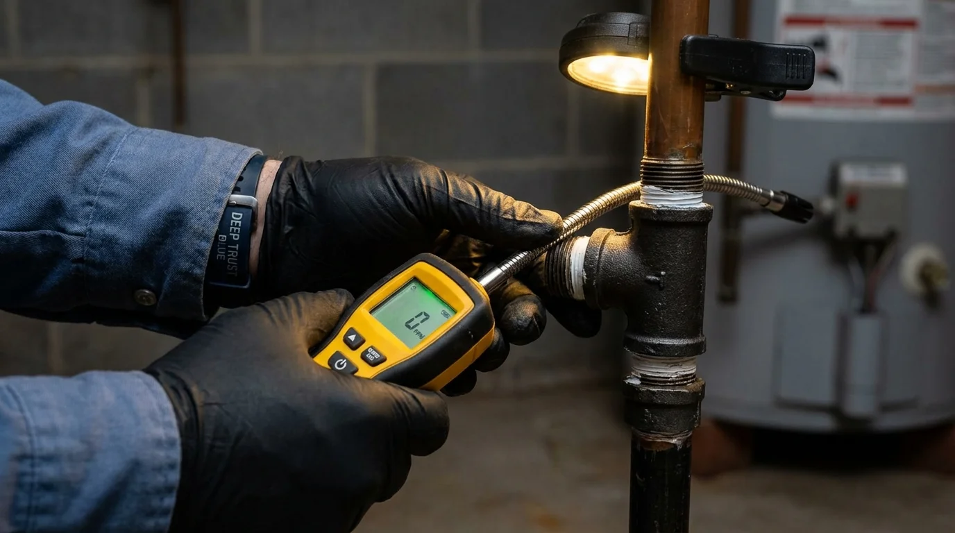 Gas leak detection with electronic sniffer by Johns Plumbing LLC in Williams Bay