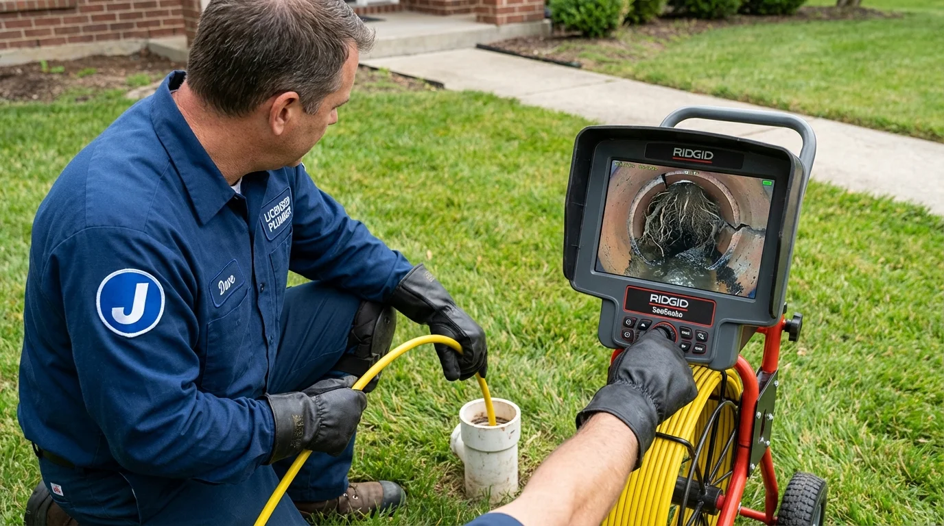 Sewer camera inspection being performed by Johns Plumbing LLC in Williams Bay