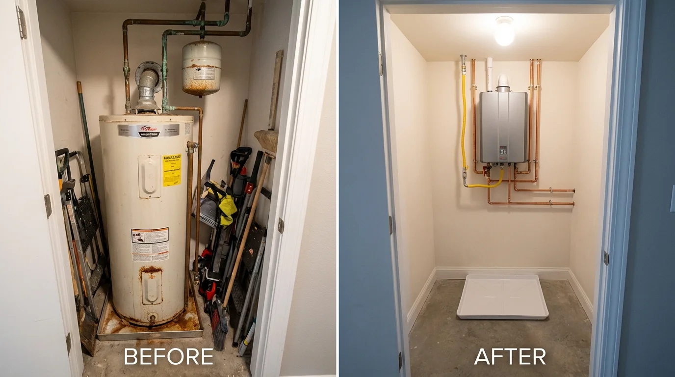 Tank water heater versus wall-mounted tankless unit comparison for Williams Bay, WI homeowners