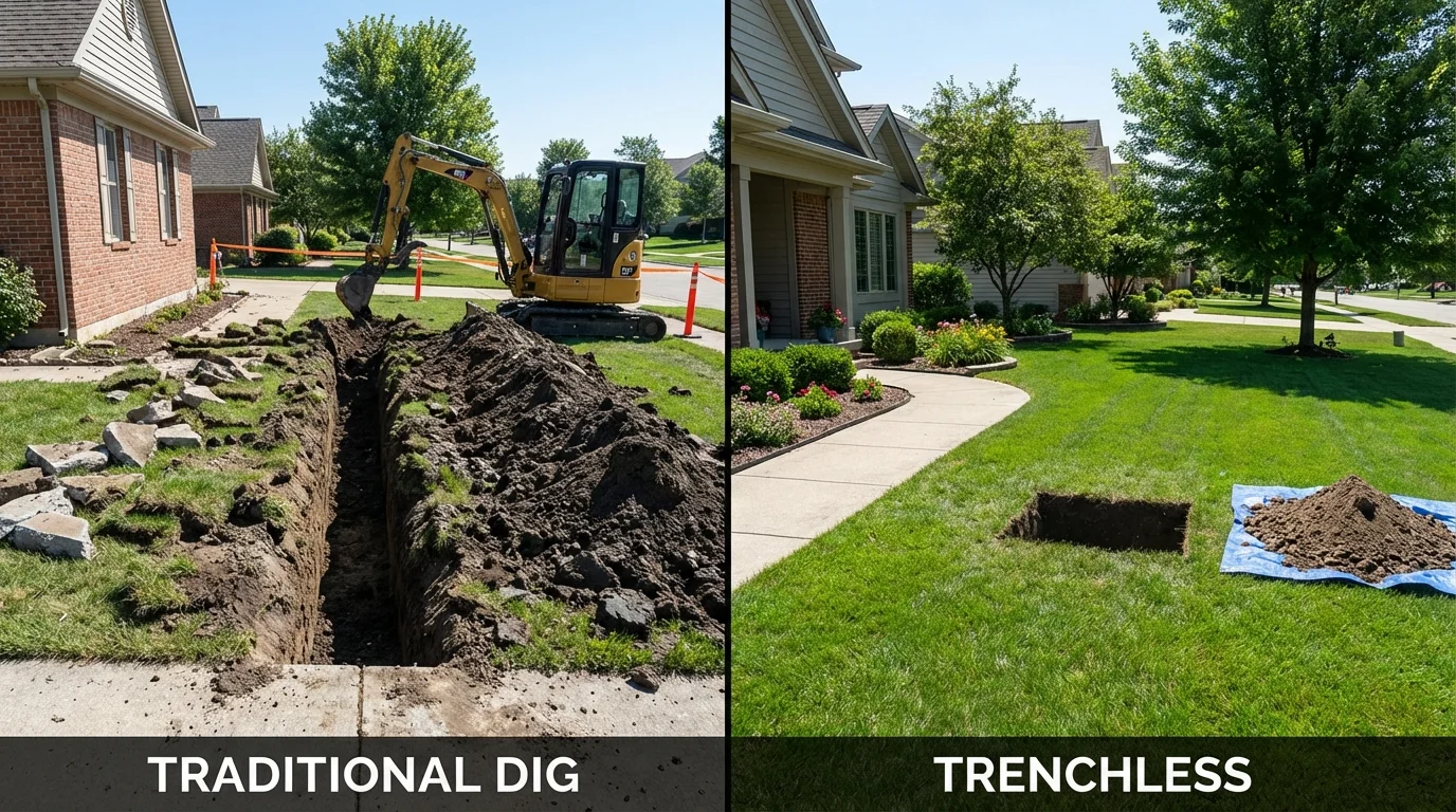 Trenchless sewer repair with minimal yard damage versus traditional excavation in Williams Bay, WI